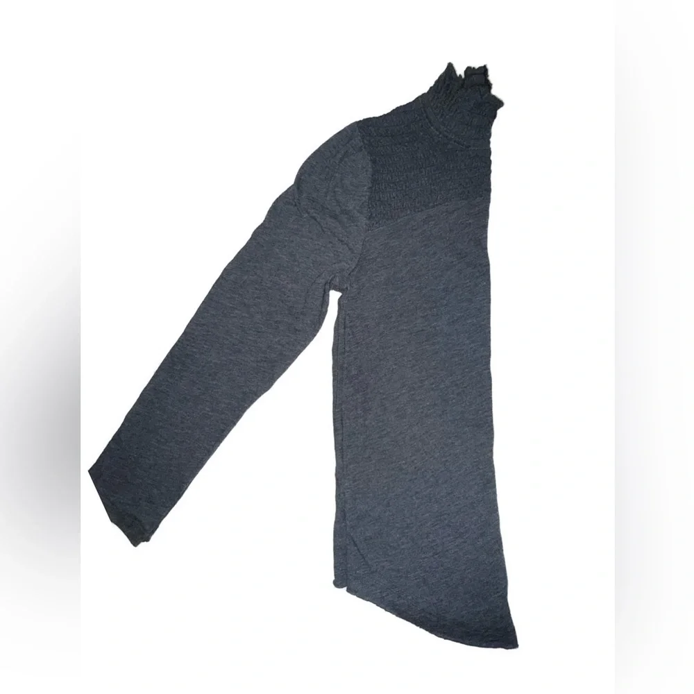 Free People Smocked Jersey Top High Neck Long Sleeve Charcoal Grey | Size Large - Picture 5 of 9